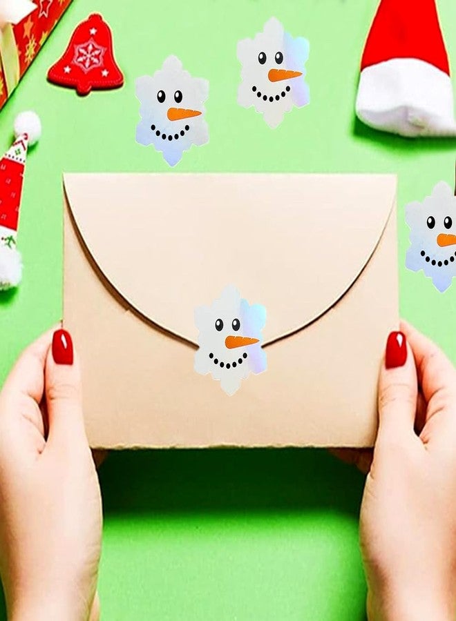 RUPOFUZA 500Pcs Christmas Snowmen Stickers Roll 1in Laser Snowflake Seal Stickers Xmas Waterproof Self-Adhesive Decals for Envelope Journal Decor - Image 5